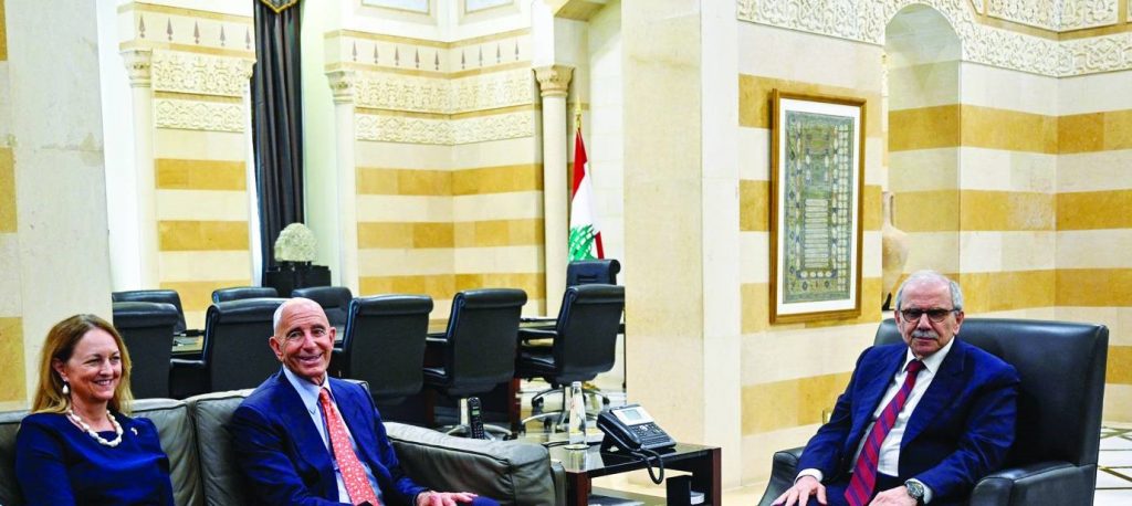 Prime Minister Nawaf Salam, US Envoy Thomas Barrack, and US Ambassador to Lebanon Lisa Johnson